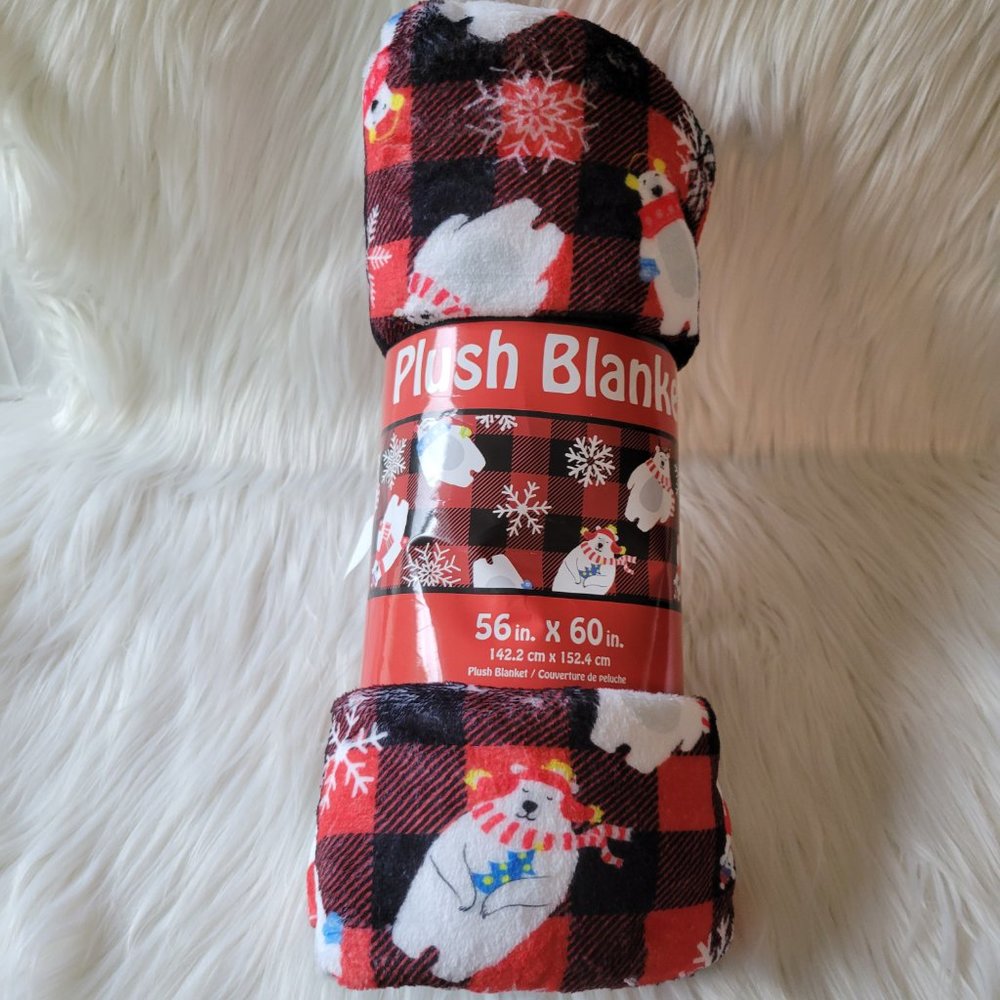 Iscream Holiday Bear/Plaid Plush Blanket